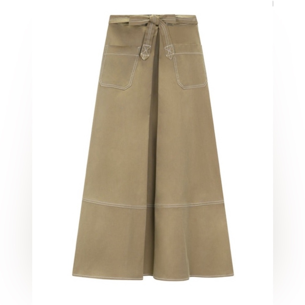 Abigail High-Waist A-Line Maxi Skirt in Khaki.